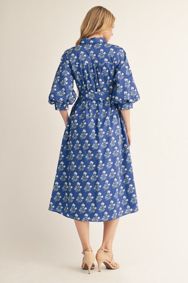 FLORAL SKY COBALT BLUE DRESS
