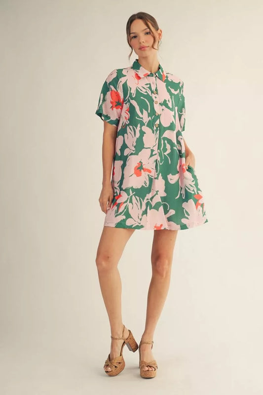 FLORAL PRINT JADE DRESS