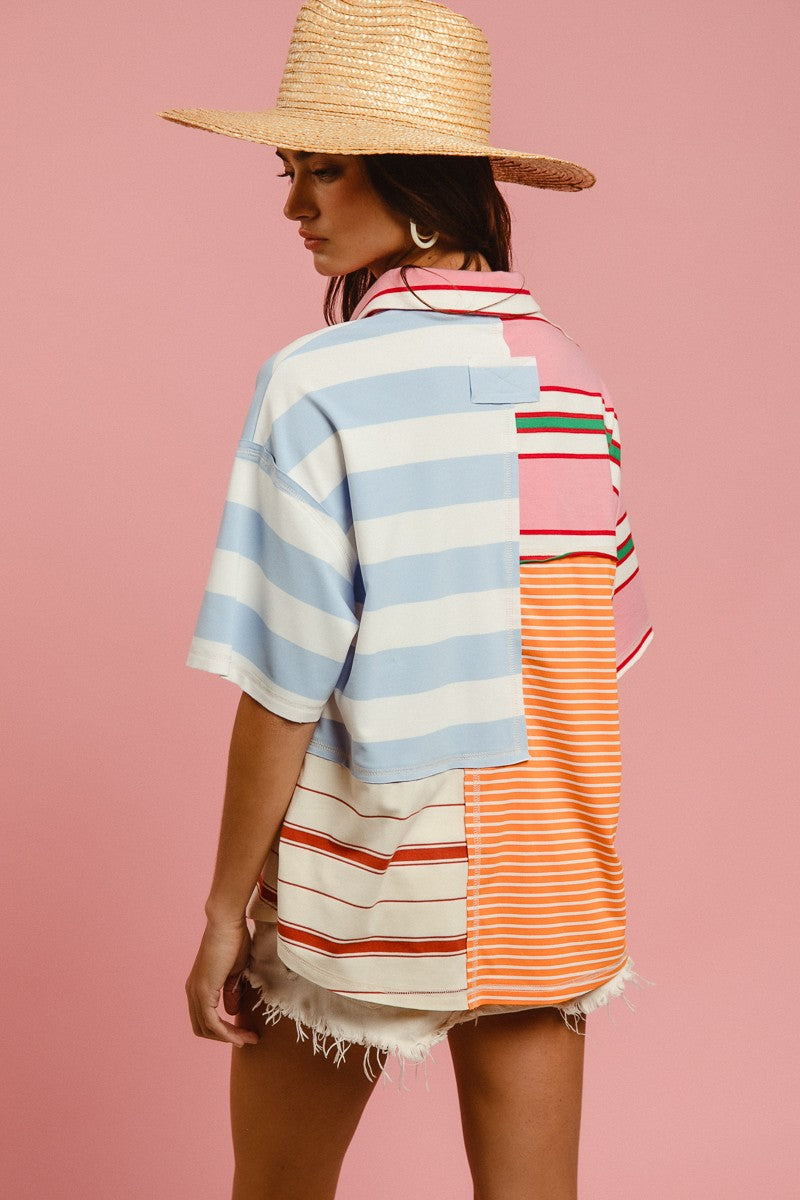 MIX STRIPE COLLAR TOP