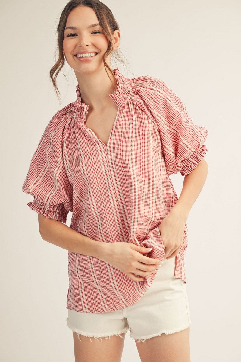 NOTCHED STRIPE RED TOP