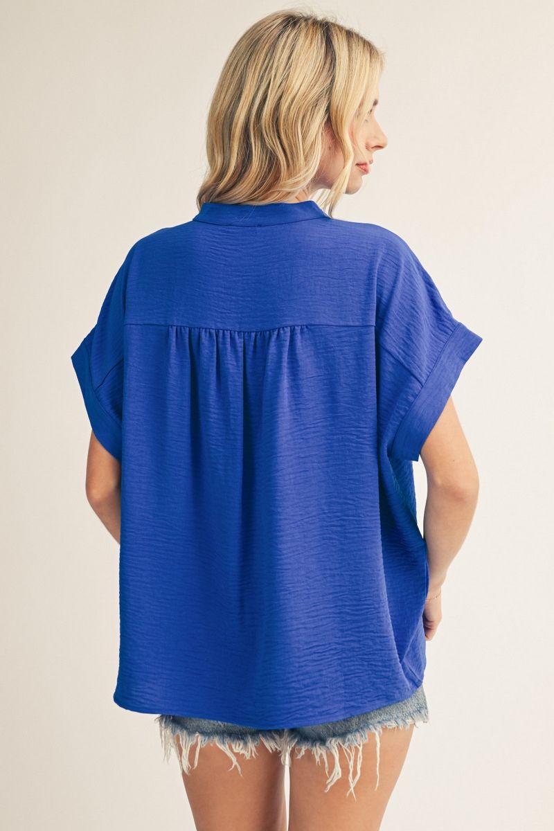 V-NECK SOLID BLUE TOP