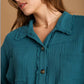 Button Up Teal LS Top