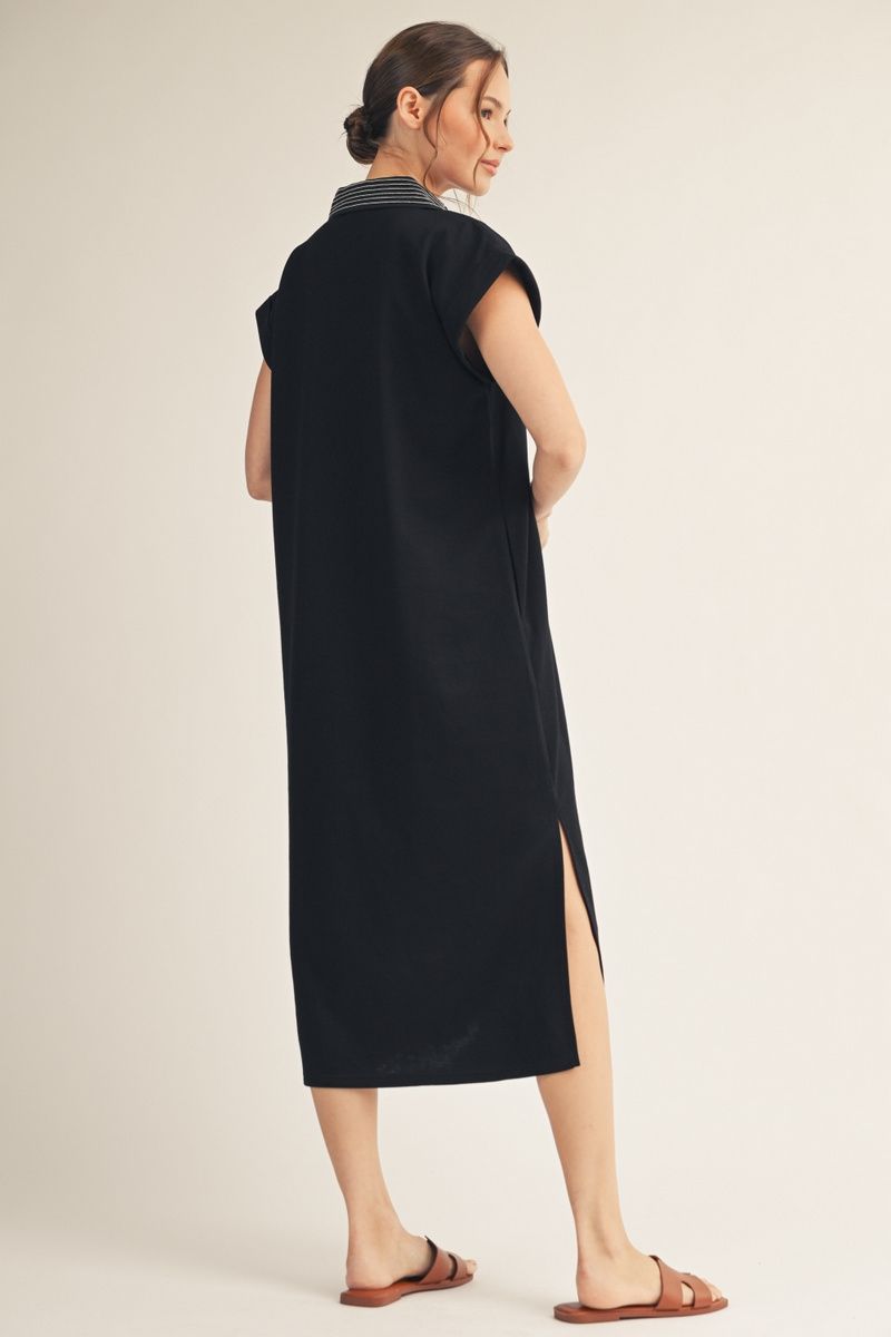DROP SHOULDER BLACK DRESS