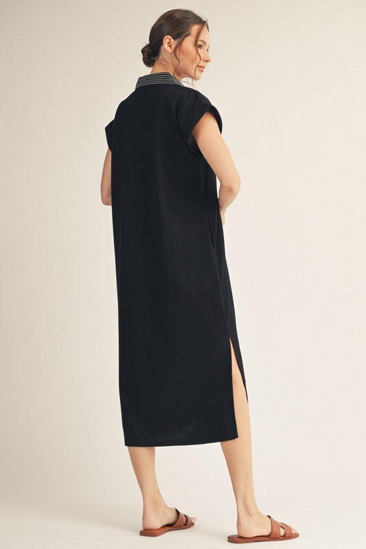 DROP SHOULDER BLACK DRESS