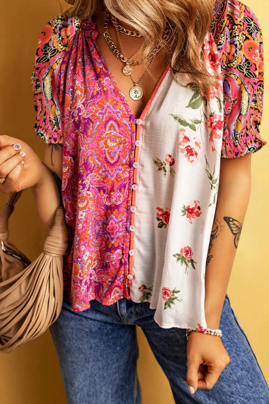 Boho Floral Patchwork Top