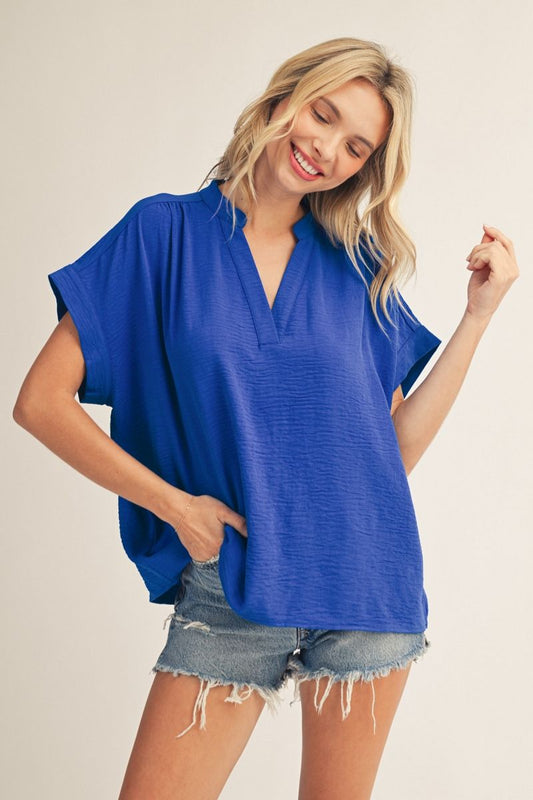 V-NECK SOLID BLUE TOP