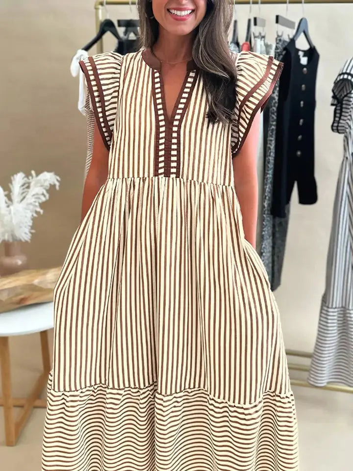 DOUBLE STRIPE BROWN DRESS
