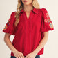 EMB TRIM SCALLOP RED TOP