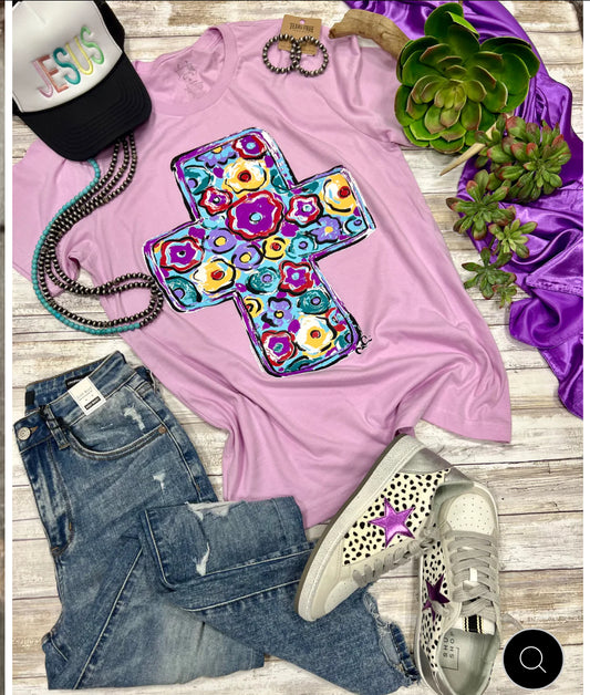 Callie Ann Floral Purple Cross Tee