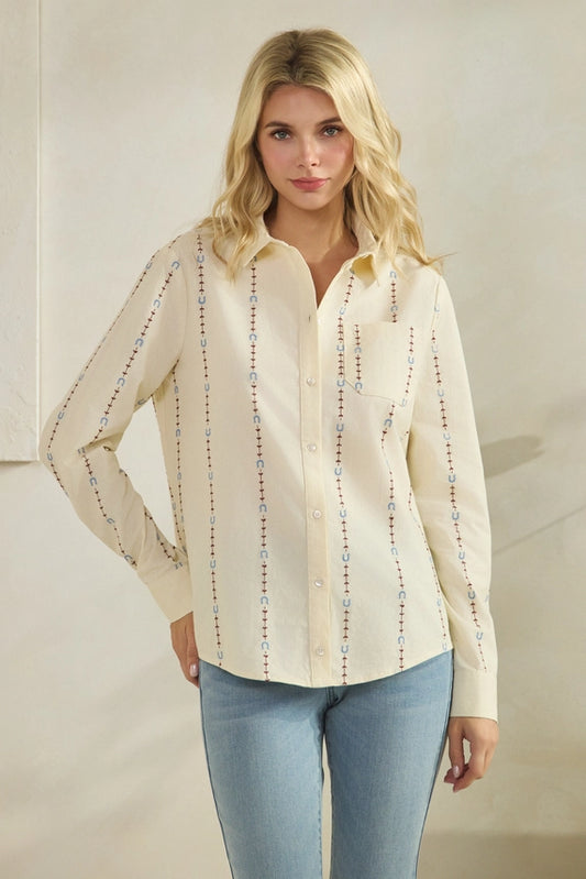 HORSESHOE EMB ECRU TOP