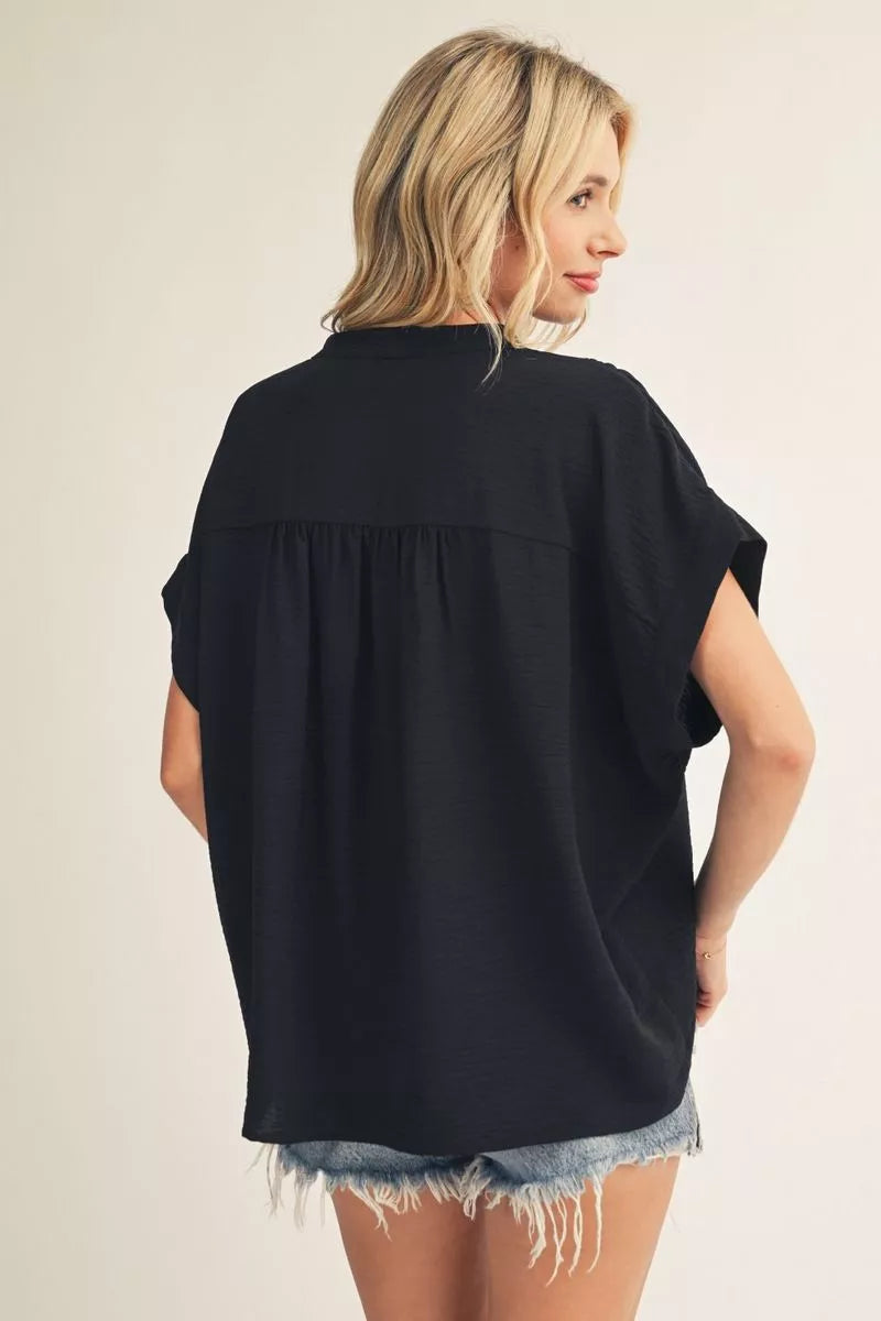 V-NECK SOLID BLACK TOP