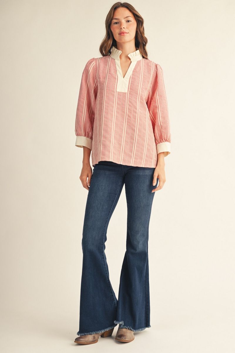 GINHAM TEXTERED RED TOP