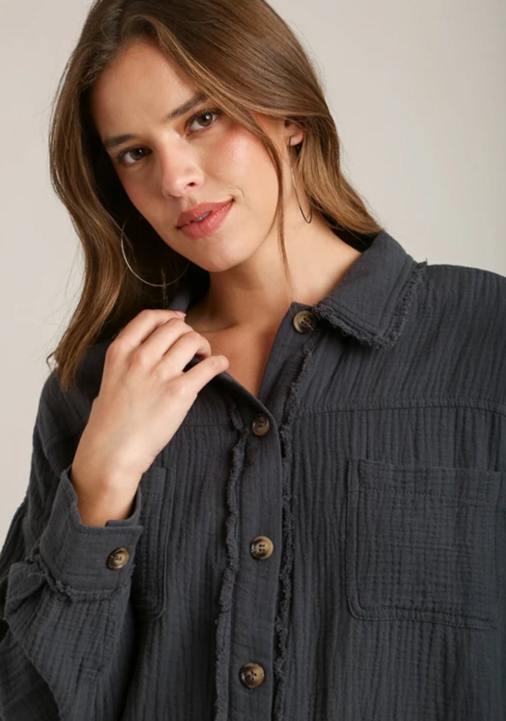 Button Up Blue Ash LS Top