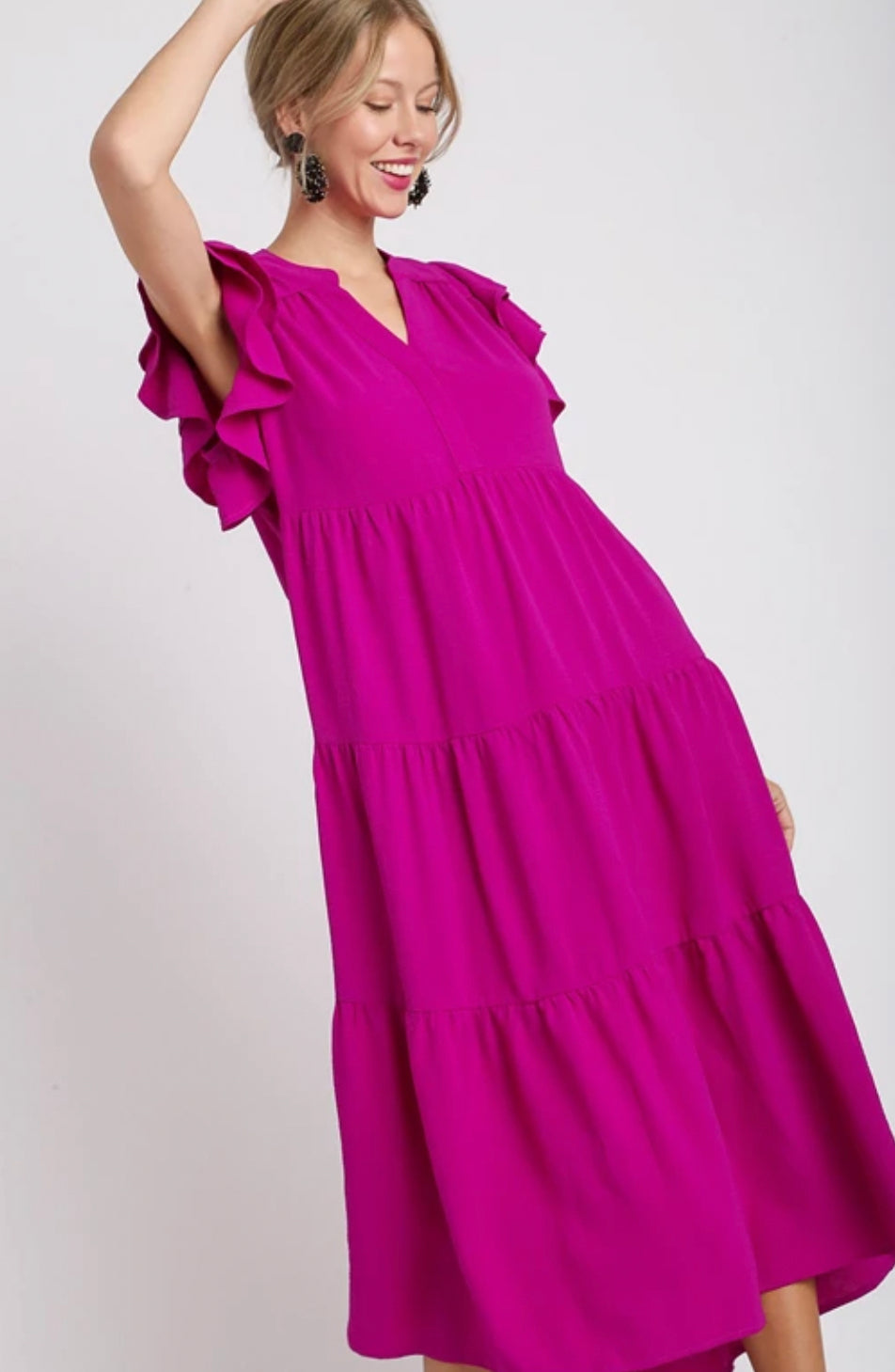 Magenta Tiered Midi Dress