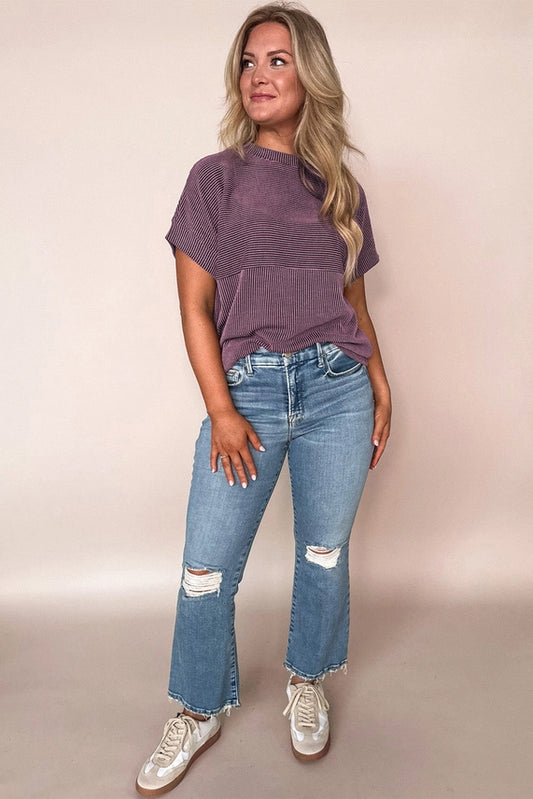 CORDED KNIT MOCK TOP