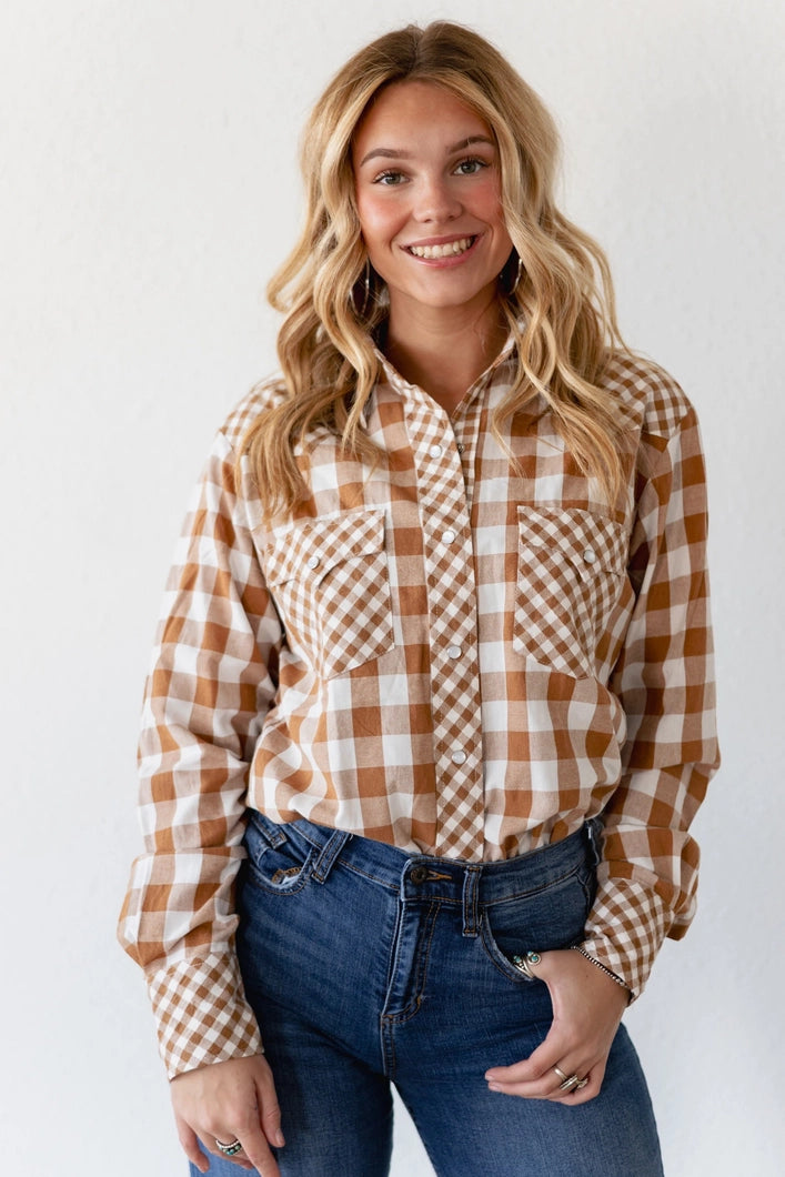 GINGHAM MIXED TAN LS