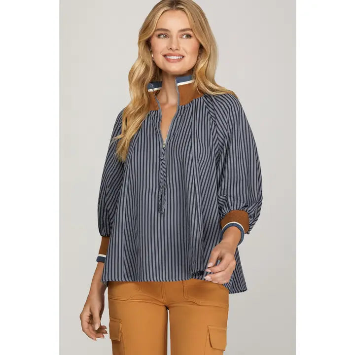 INDE STRIPE 1/4 ZIP TOP