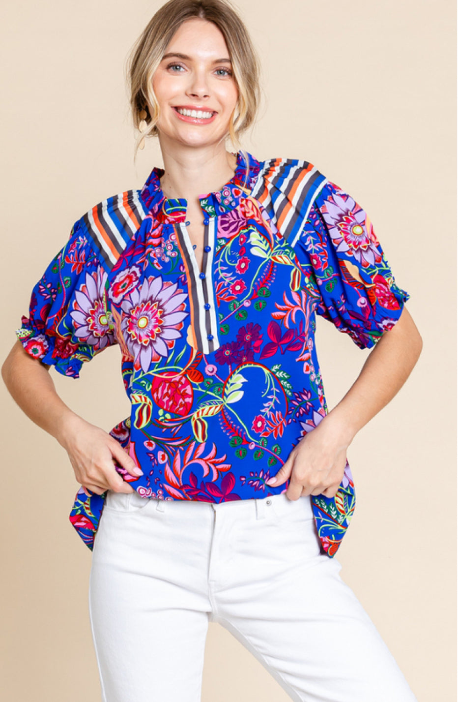 Fiesta Print Button-Up Top