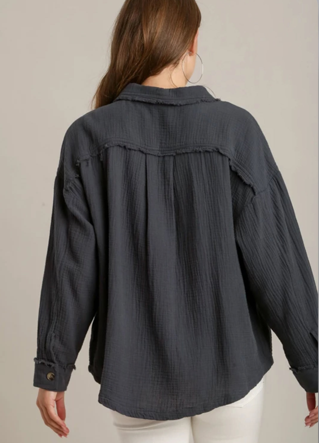 Button Up Blue Ash LS Top