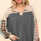 COLLARED PLAID SLEEVE TOP