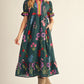 FLORAL MIDI HUNTER GREEN DRESS