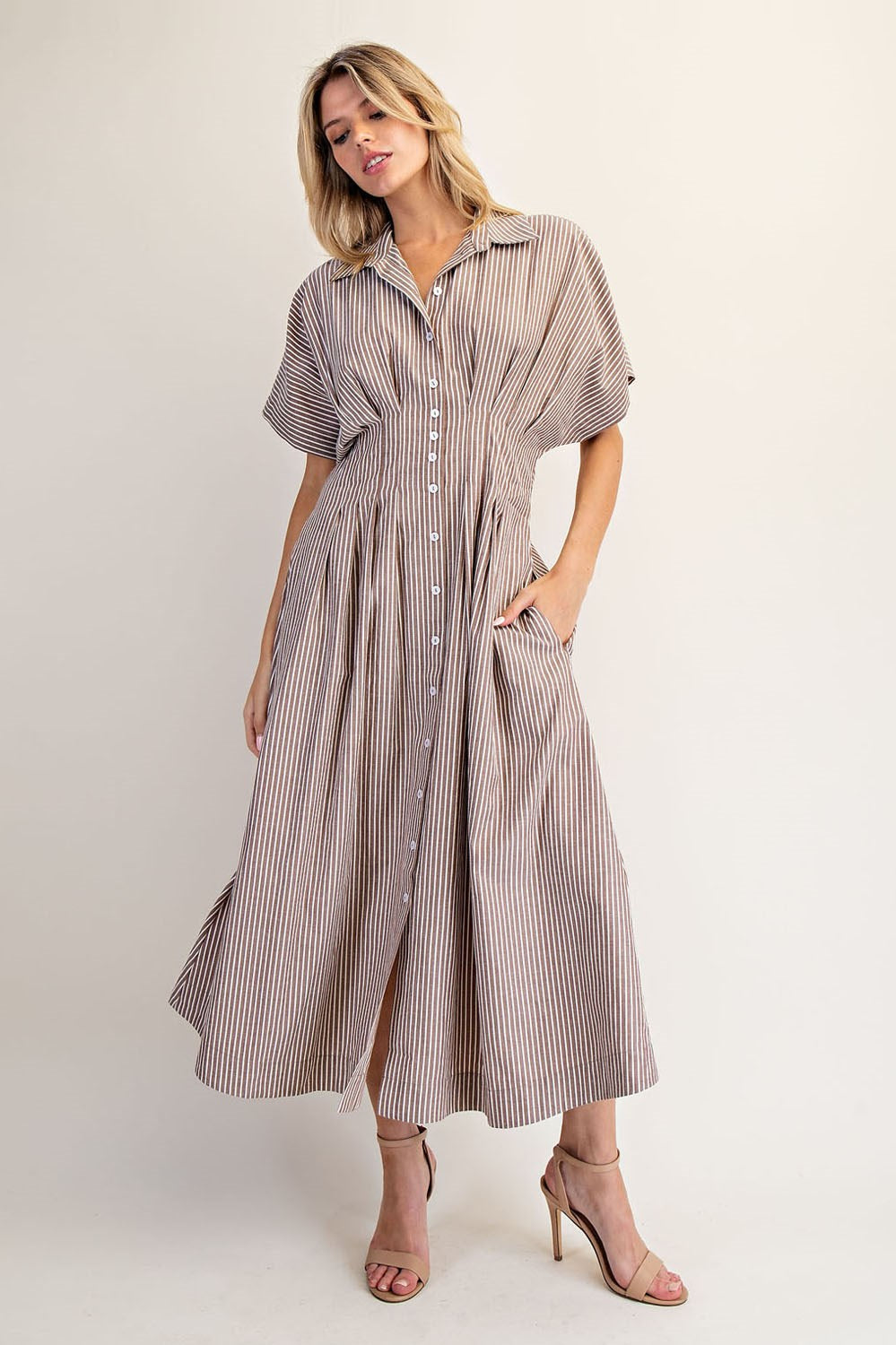 STRIPED PLEATED COCO MAXI