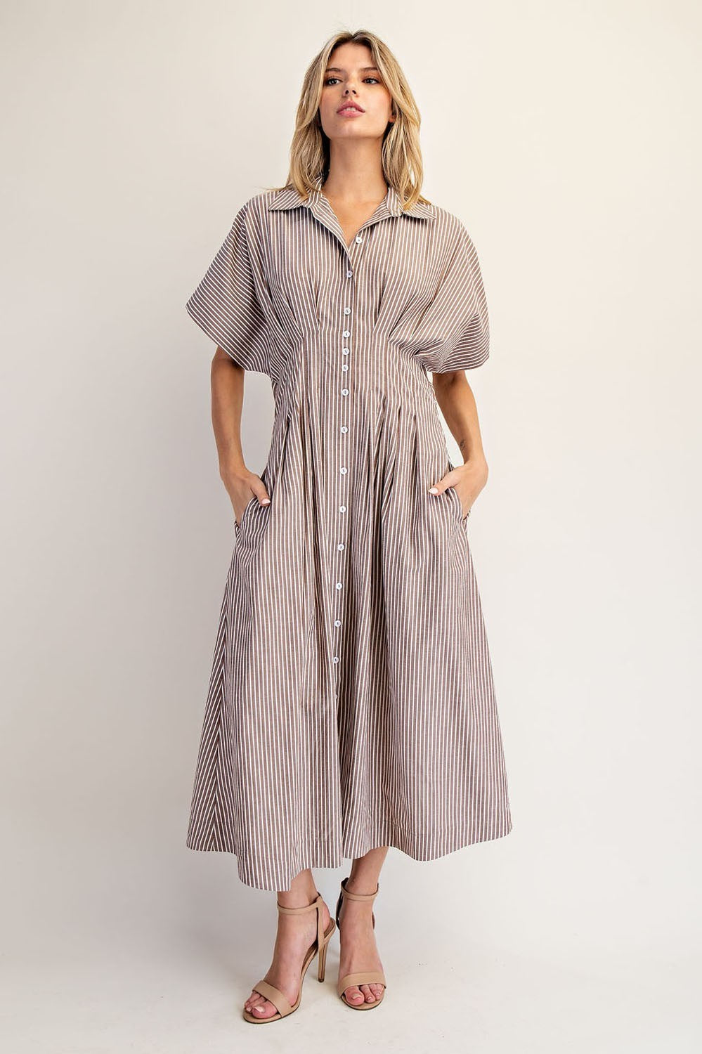 STRIPED PLEATED COCO MAXI