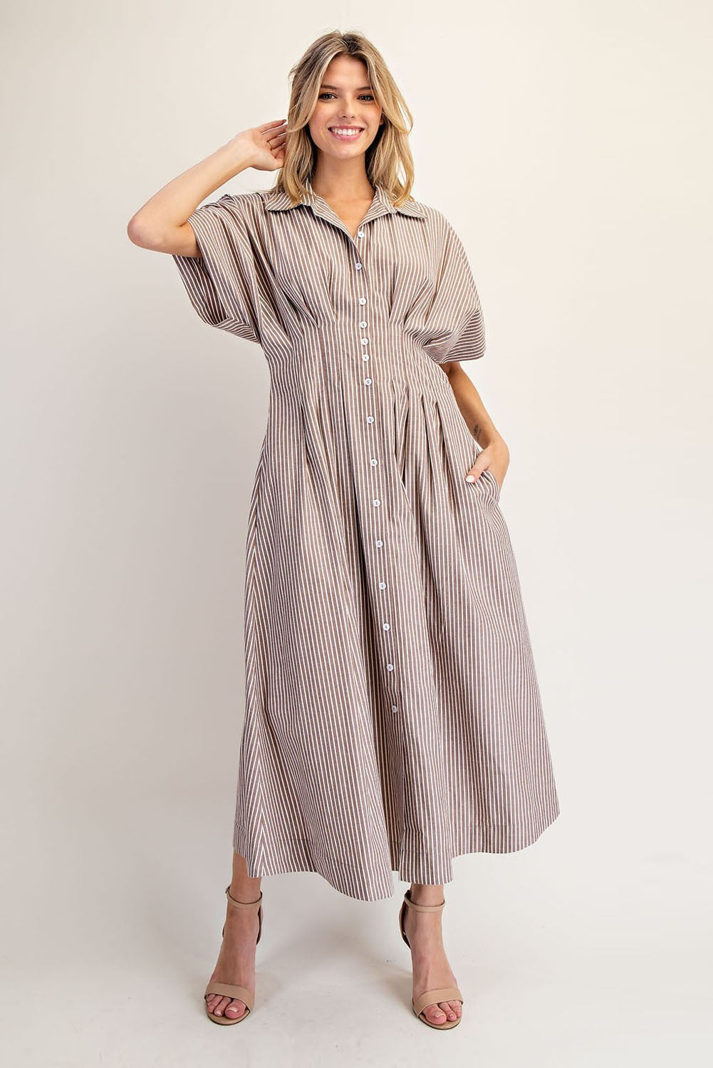 STRIPED PLEATED COCO MAXI