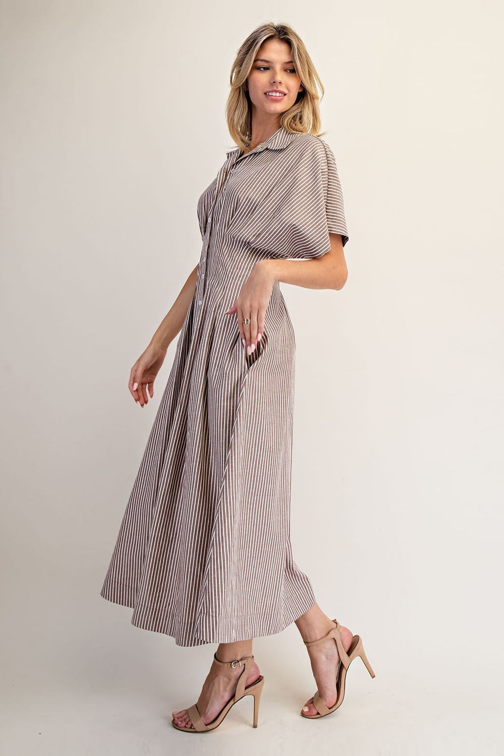 STRIPED PLEATED COCO MAXI