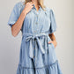LACE TRIMMED CHAMBRAY DRESS