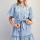 LACE TRIMMED CHAMBRAY DRESS