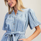 LACE TRIMMED CHAMBRAY DRESS