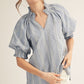 NOTCHED STRIPE BLUE TOP