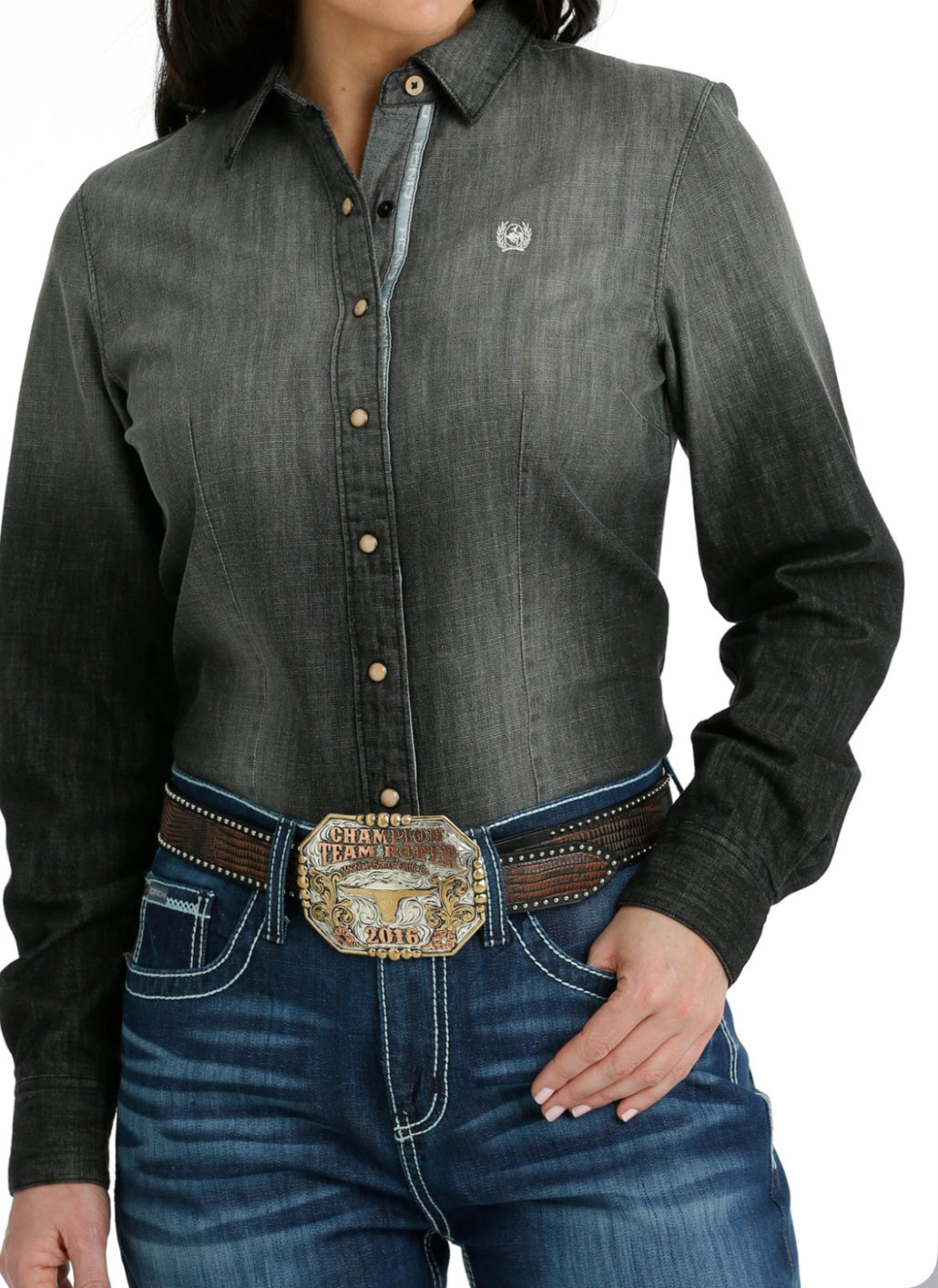 Cinch Wmns Black Denim LS Shirt