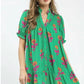 POPPY BABYDOLL GREEN MIX DRESS