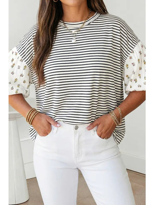 FLORAL PUFF BLACK/WHITE TOP