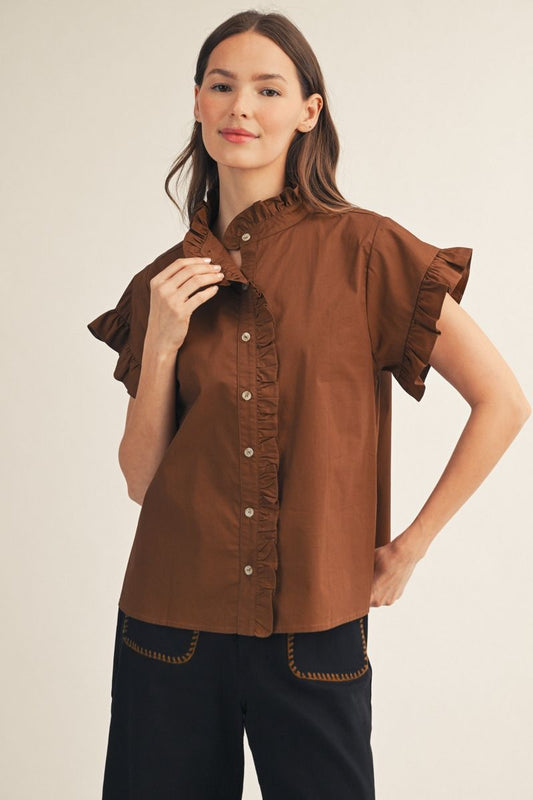 SOLID BROWN WOVEN TOP
