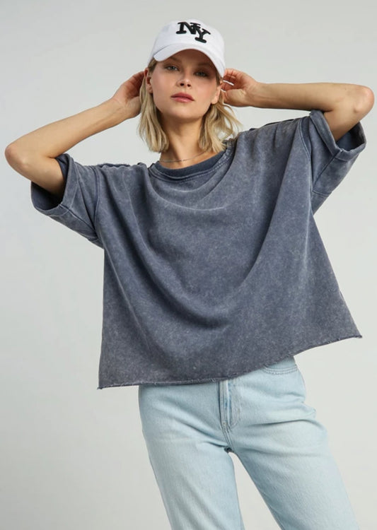 Washed Blue Boxy SS Top