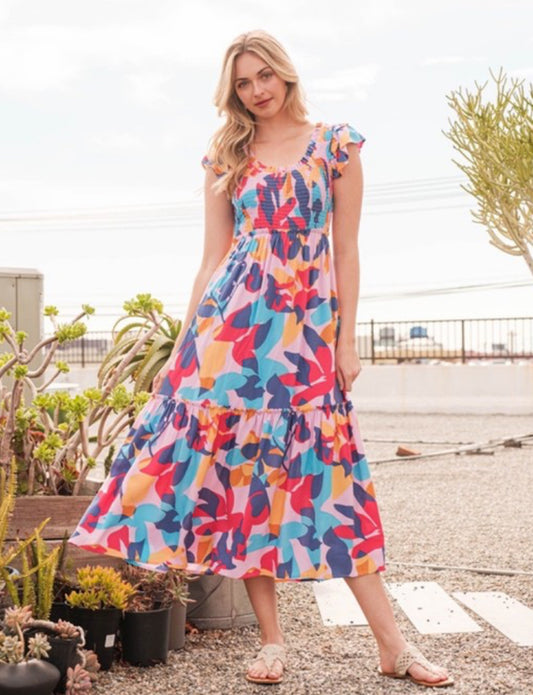 Fuschia Smocked Maxi Dress