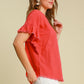 LINEN RUFFLE ROUND NECK CORAL TOP