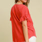 LINEN RUFFLE ROUND NECK CORAL TOP