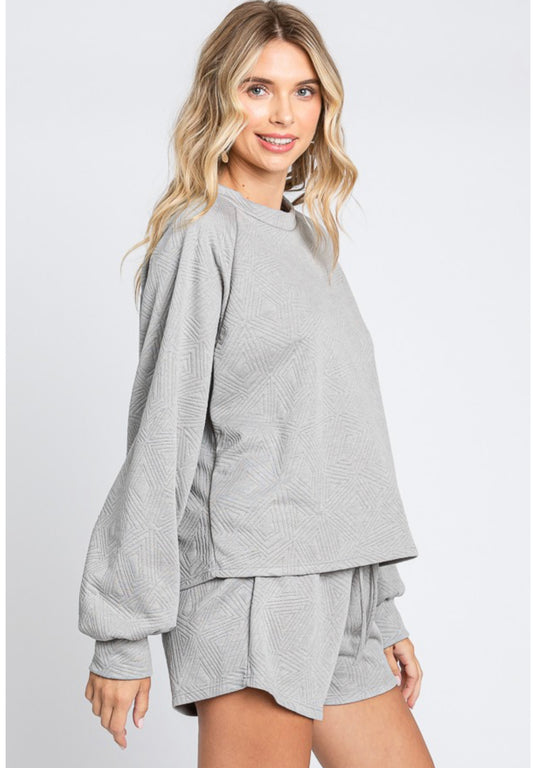 Heather Grey Quilted Knit LS