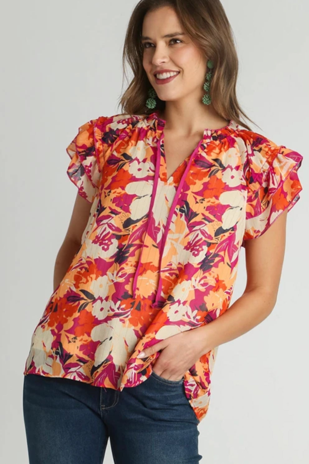 Metallic Floral SS Top