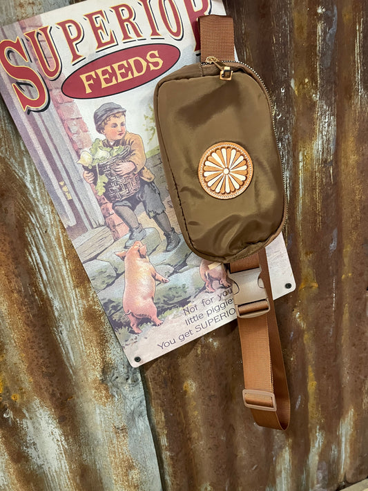 Leather Concho Tan Belt Bag