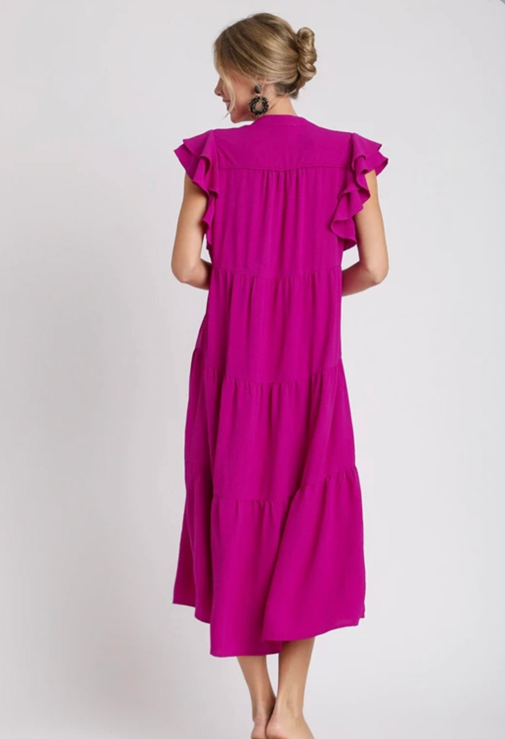 Magenta Tiered Midi Dress