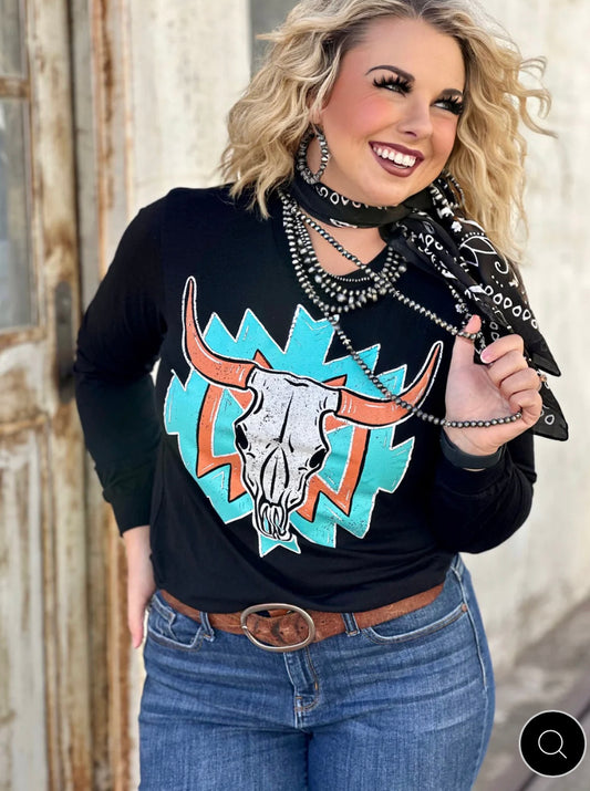 Western Aztec Bull LS Tee