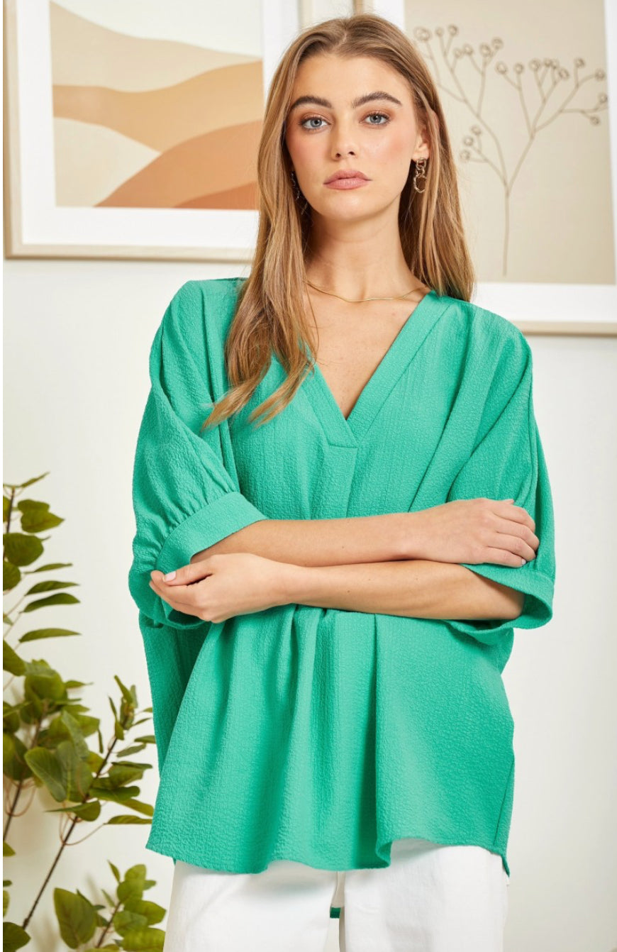 V-Neck Emerald 3/4 sleeve Top