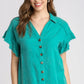 Green Linen Button Down Top