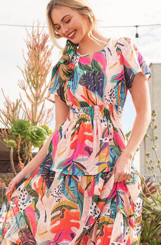 Tropical Smocked Maxi Dress