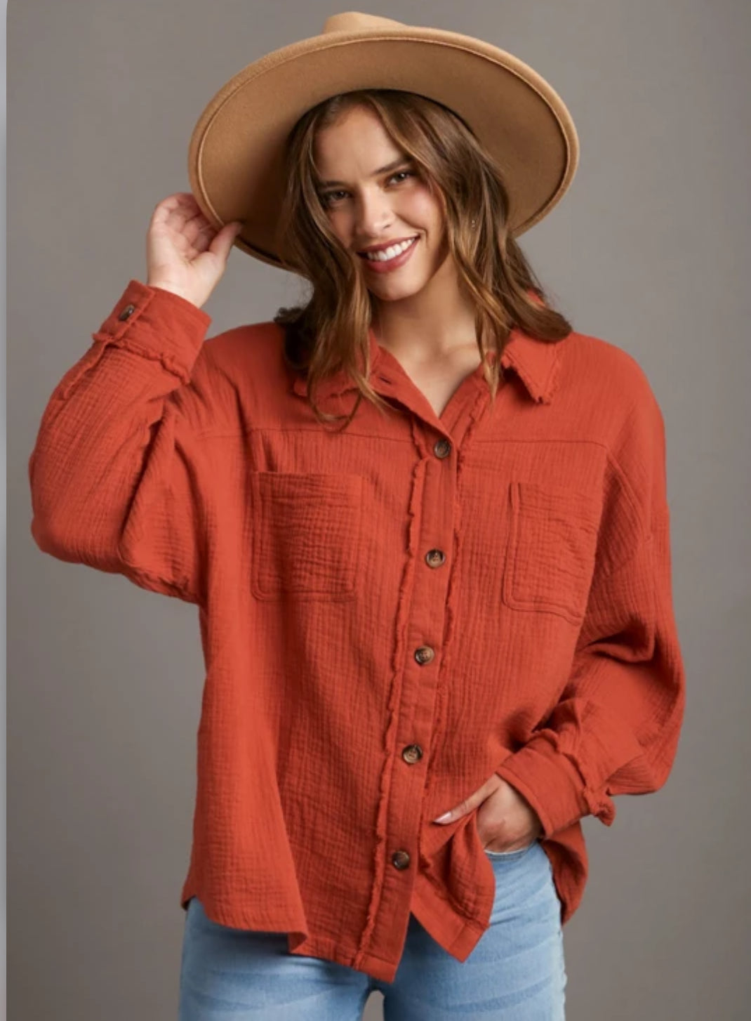 Button Up Brick LS Top